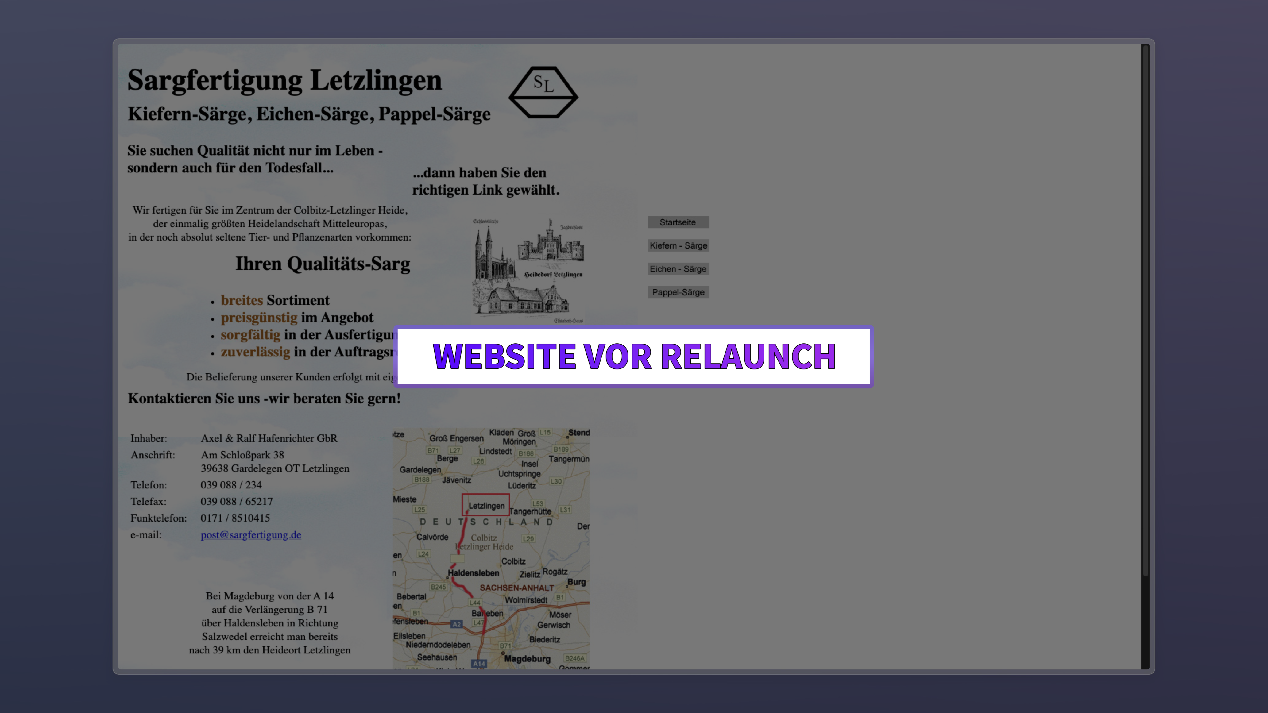 In Arbeit: RELAUNCH der Website Sargfertigung Letzlingen	